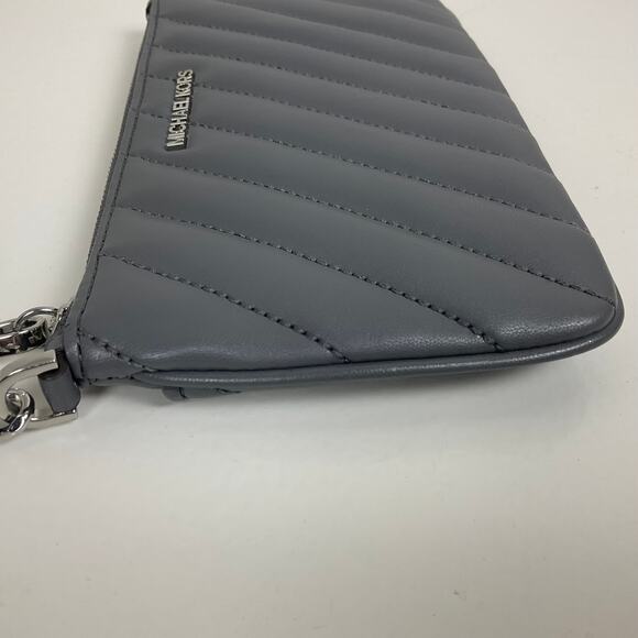 Michael Kors Gray Quilted Leather Wristlet Purse Top Zip Adjustable Chain Strap - Picture 6 of 9